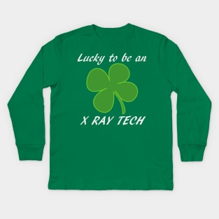 St Patty's Day Lucky to be an X-Ray Tech Black Font Kids Long Sleeve T-Shirt